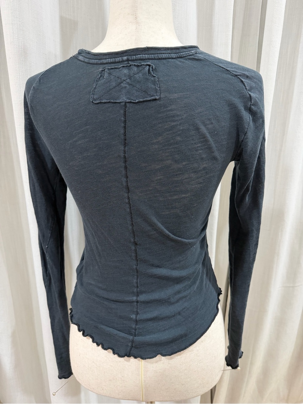 Free People Black Long-Sleeve Seam-Trim Tee